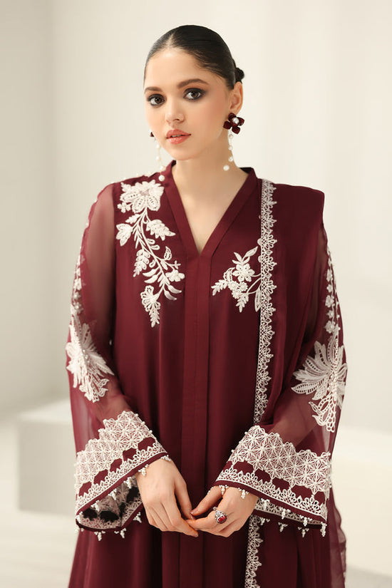 Luxury Maroon Cationic Chiffon Embroidered Suit | RTW
