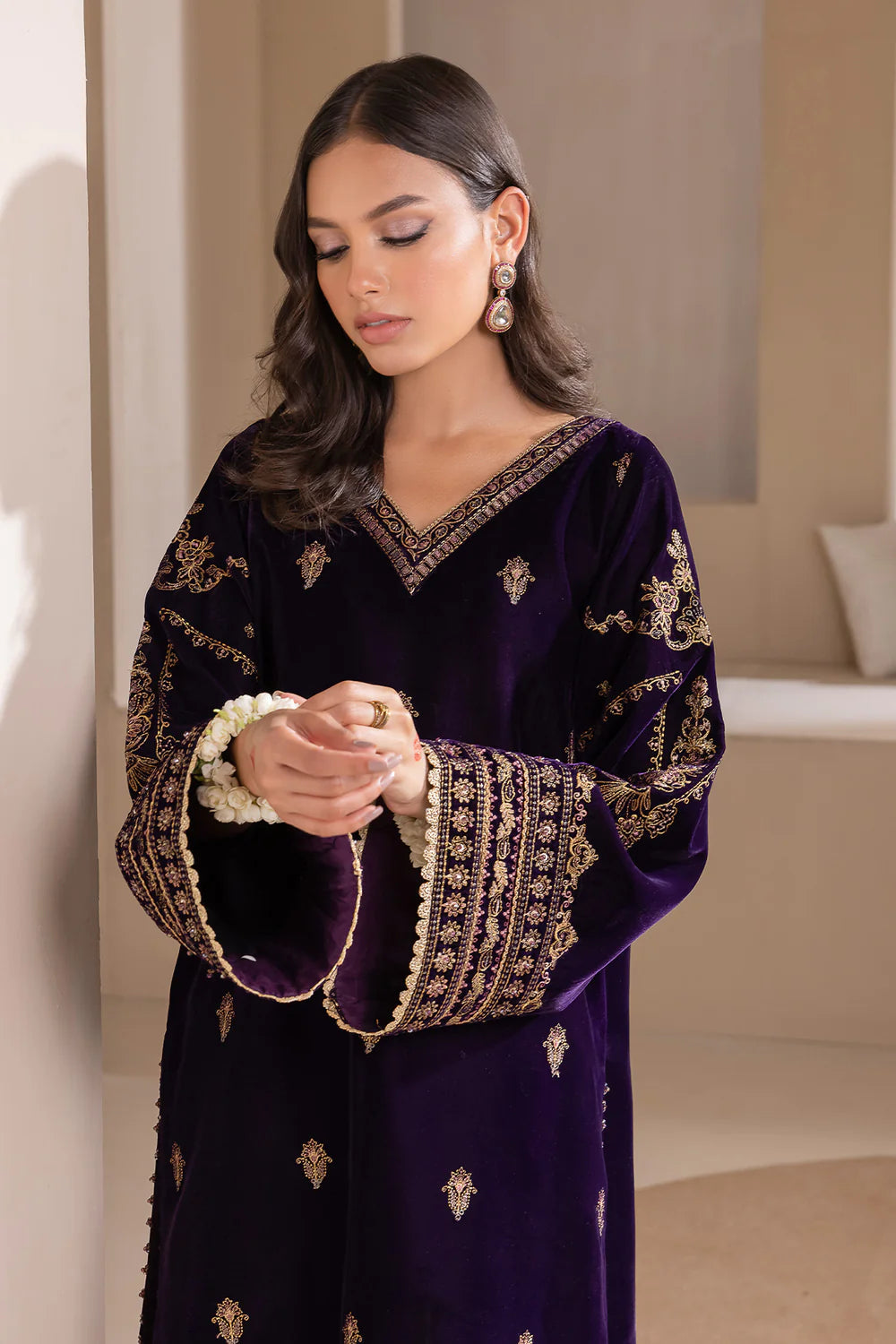 03-PIECE EMBROIDERED VELVET SUIT READY TO WEAR