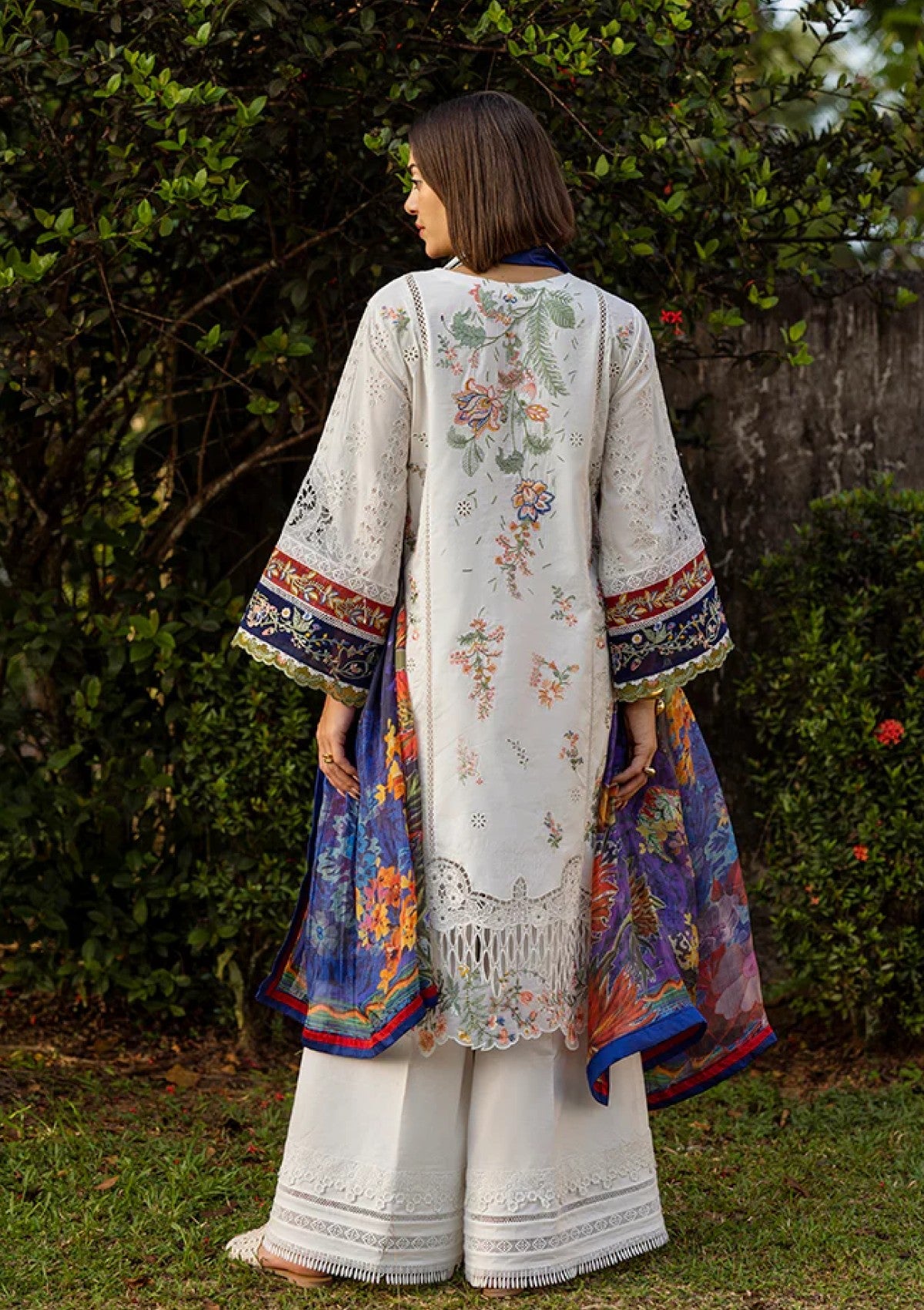 White Heavy Embroidered Chikankari Lawn Suit with Printed Dupatta |RTW