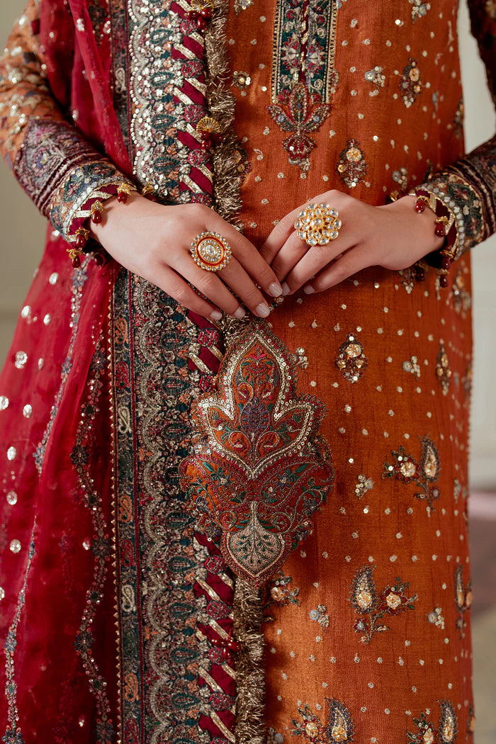 Burnt Ochre - Embroidered Chiffon Suit | Ready To Wear