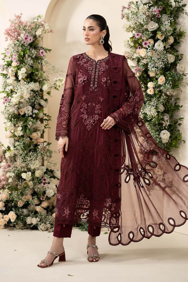 Deep Maroon Chikankari Chiffon Festive Suit | Ready to Wear