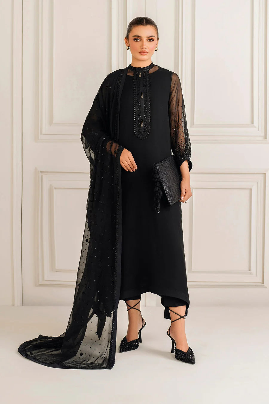 03-Piece Chiffon Suit With Sequence Embroidery - Ready To Wear