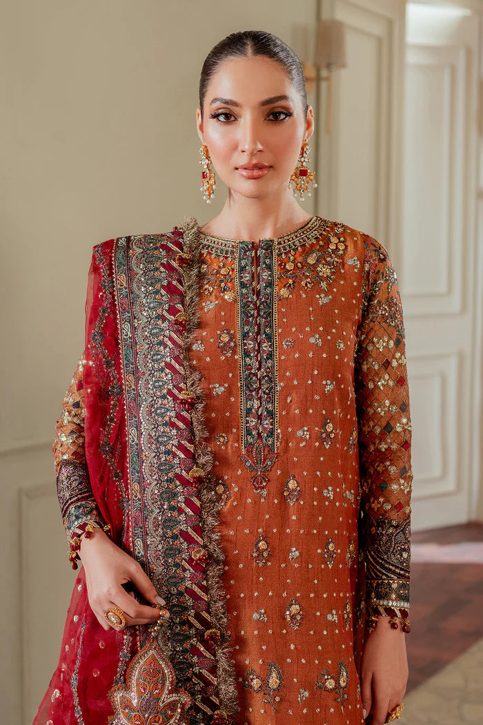 Burnt Ochre - Embroidered Chiffon Suit | Ready To Wear