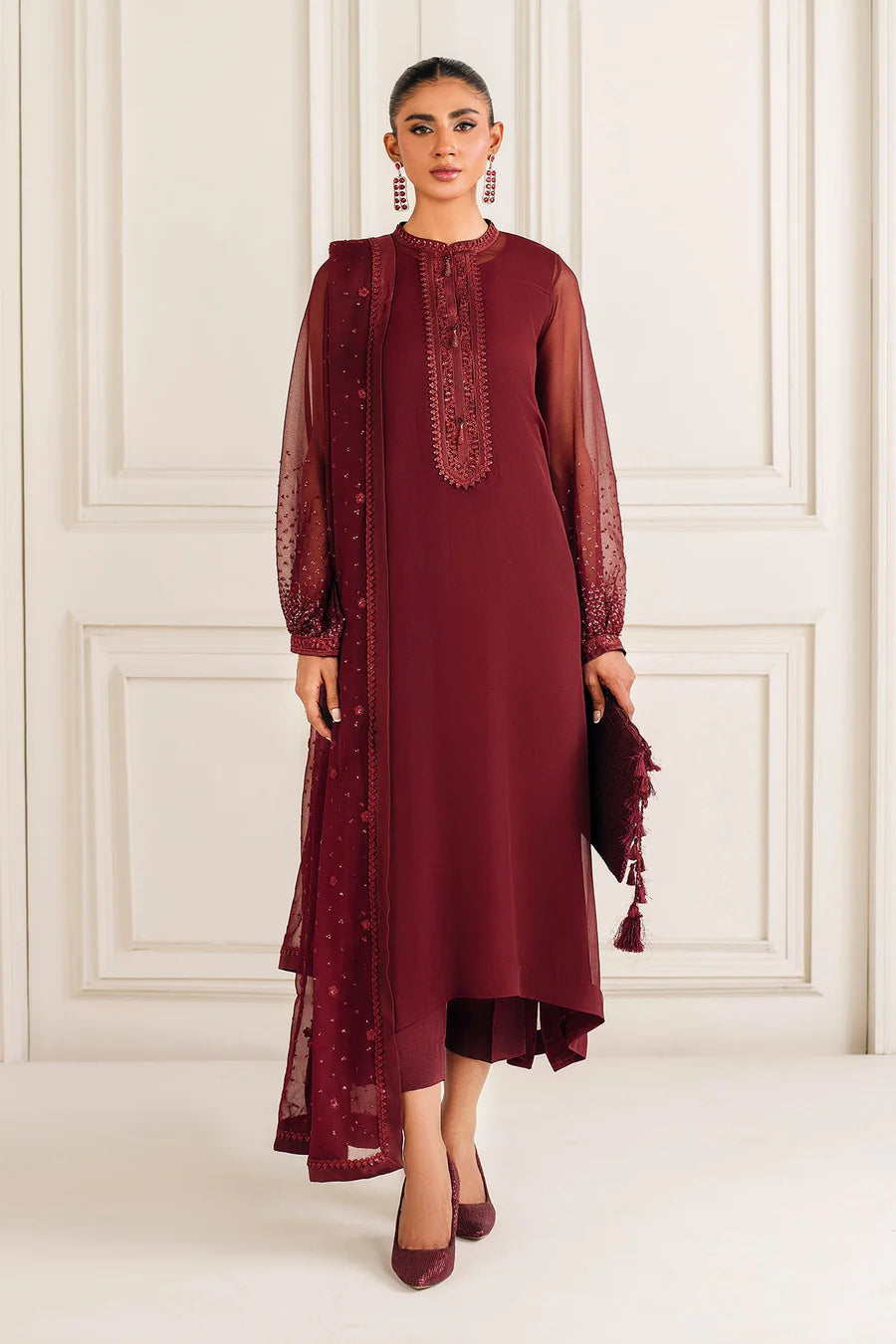 03-Piece Chiffon Suit With Sequence Embroidery - Ready To Wear