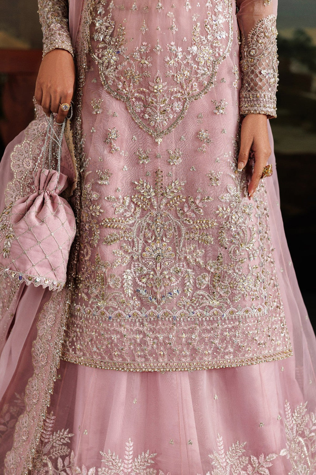 Blushing Pink Organza Ready to Wear Embroidered Lehenga Suit
