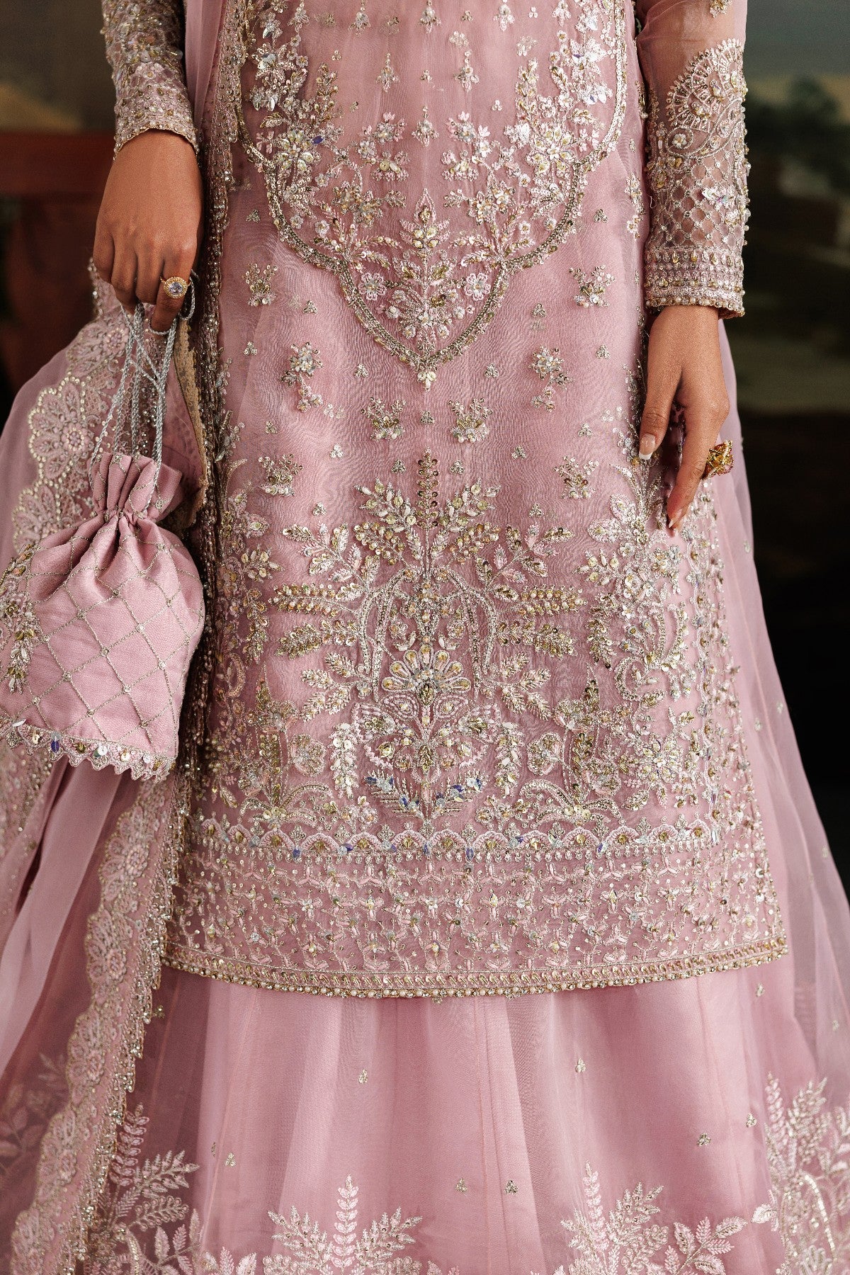 Blushing Pink Organza Ready to Wear Embroidered Lehenga Suit