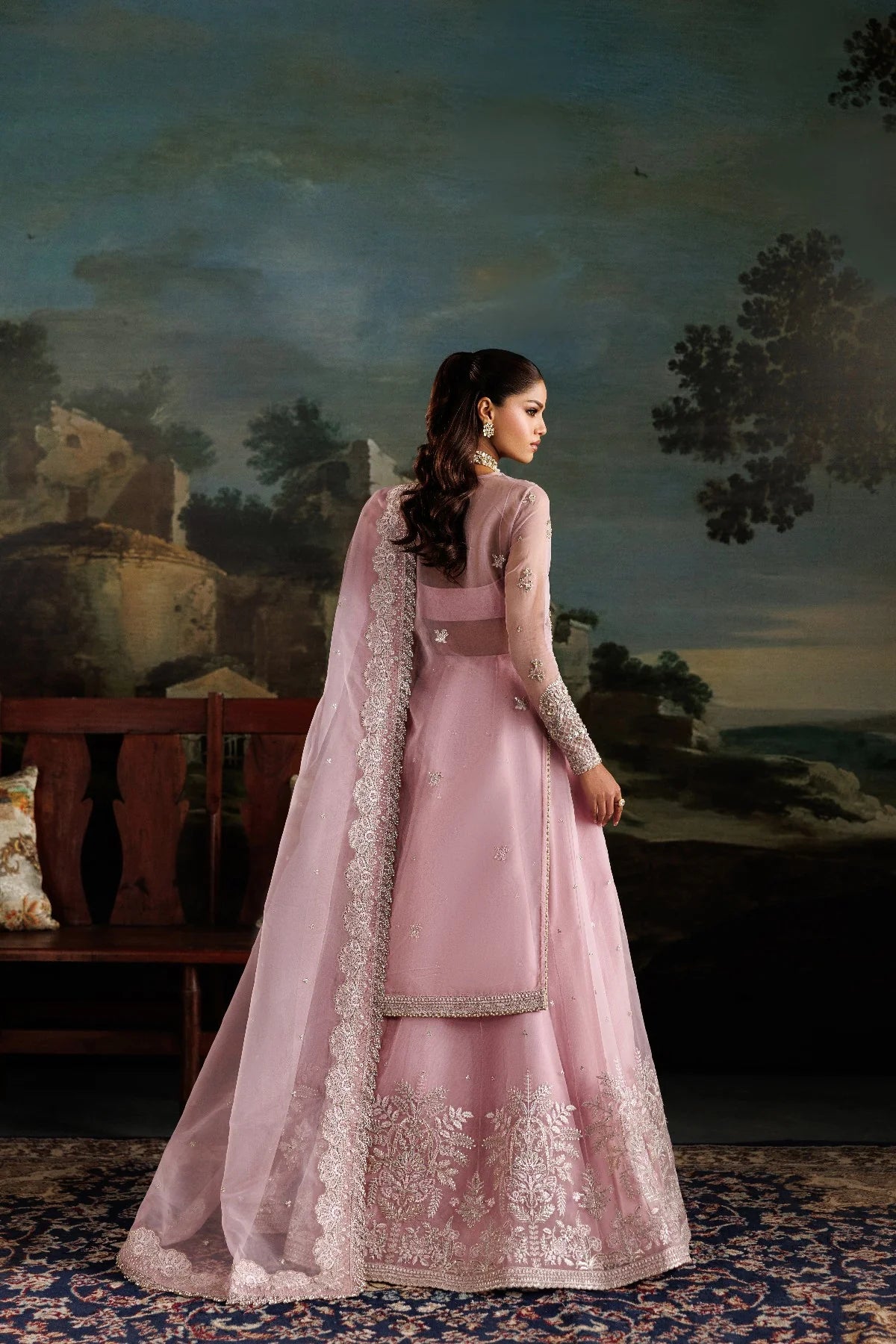 Blushing Pink Organza Ready to Wear Embroidered Lehenga Suit