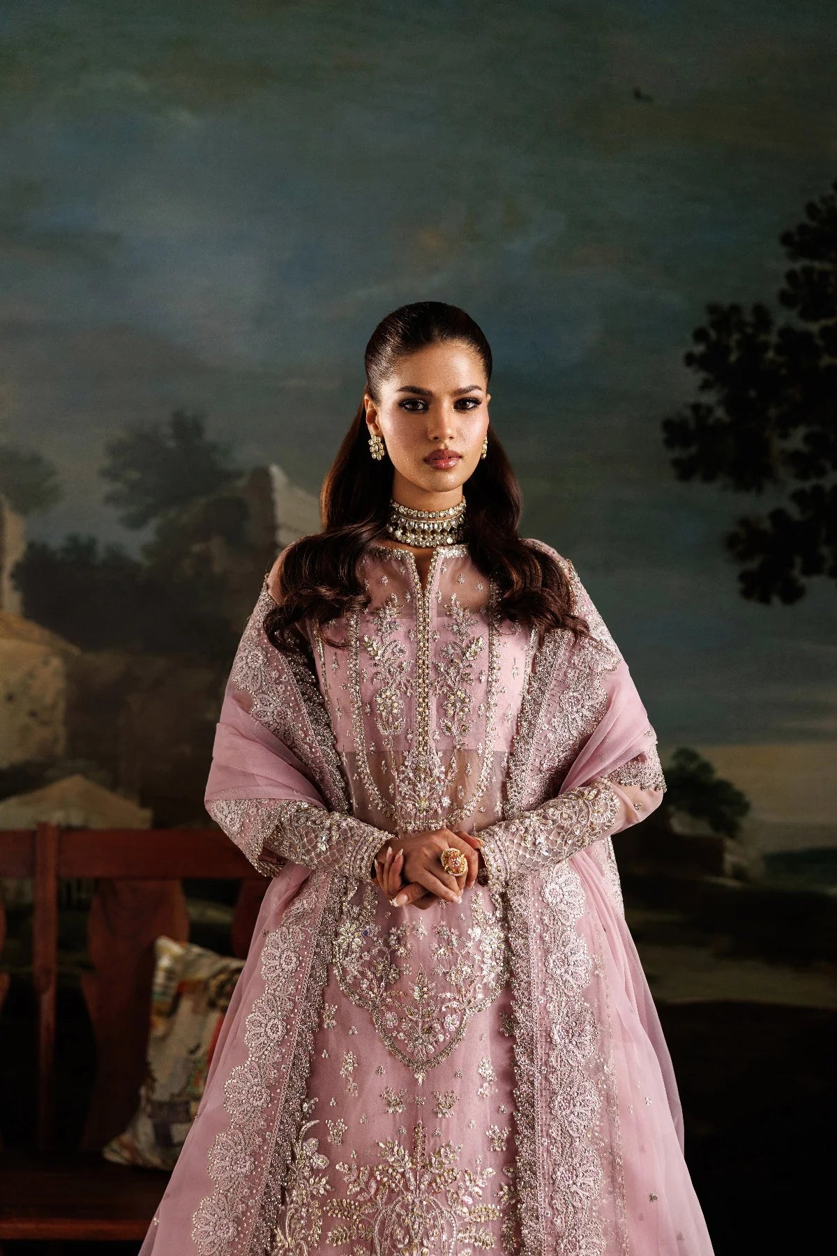 Blushing Pink Organza Ready to Wear Embroidered Lehenga Suit