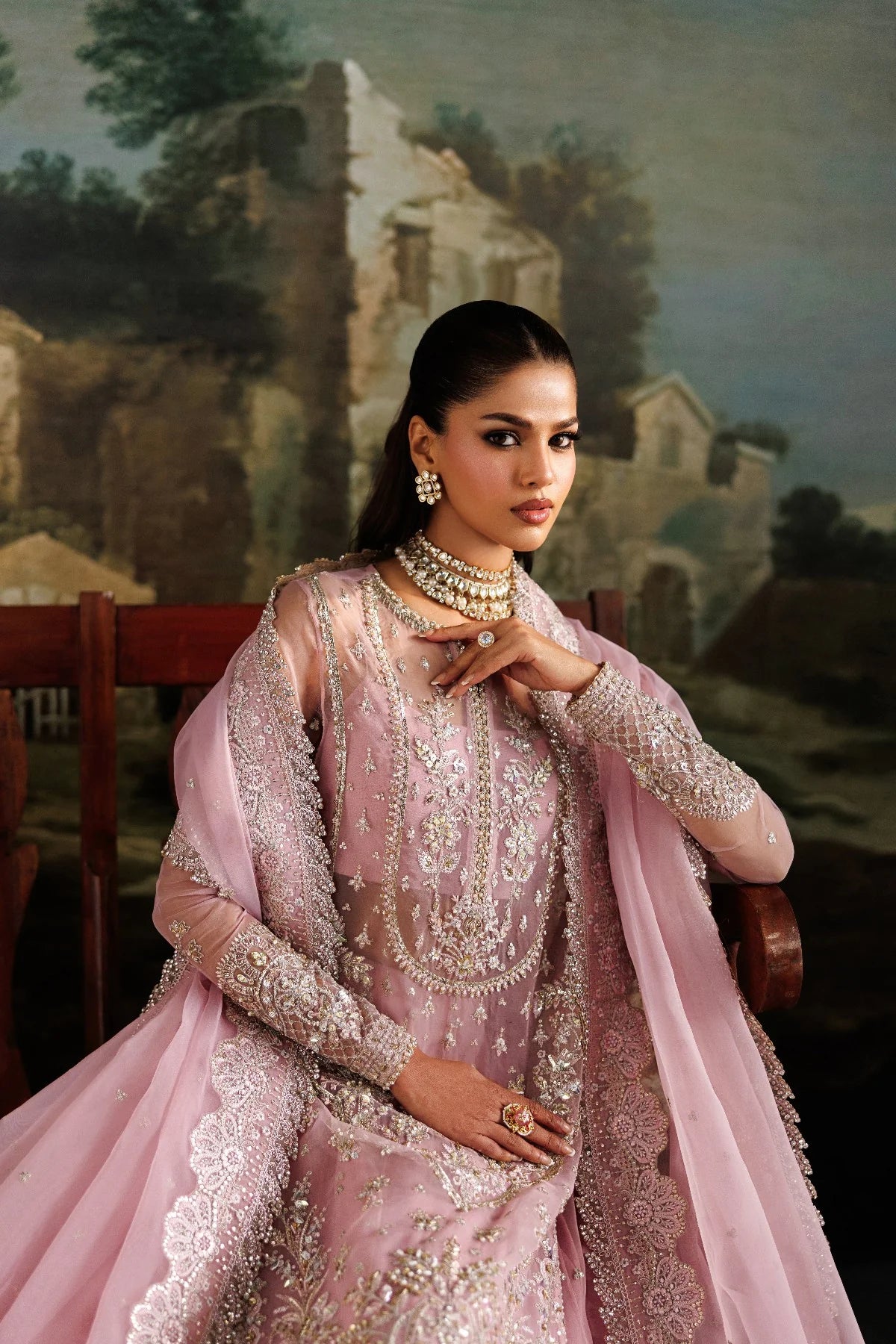 Blushing Pink Organza Ready to Wear Embroidered Lehenga Suit