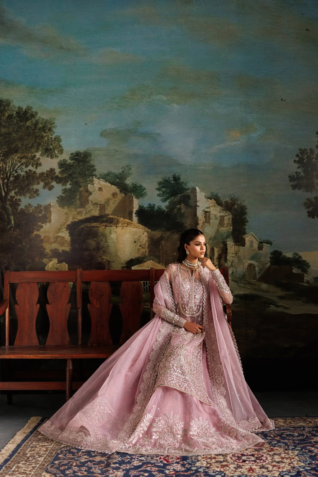 Blushing Pink Organza Ready to Wear Embroidered Lehenga Suit