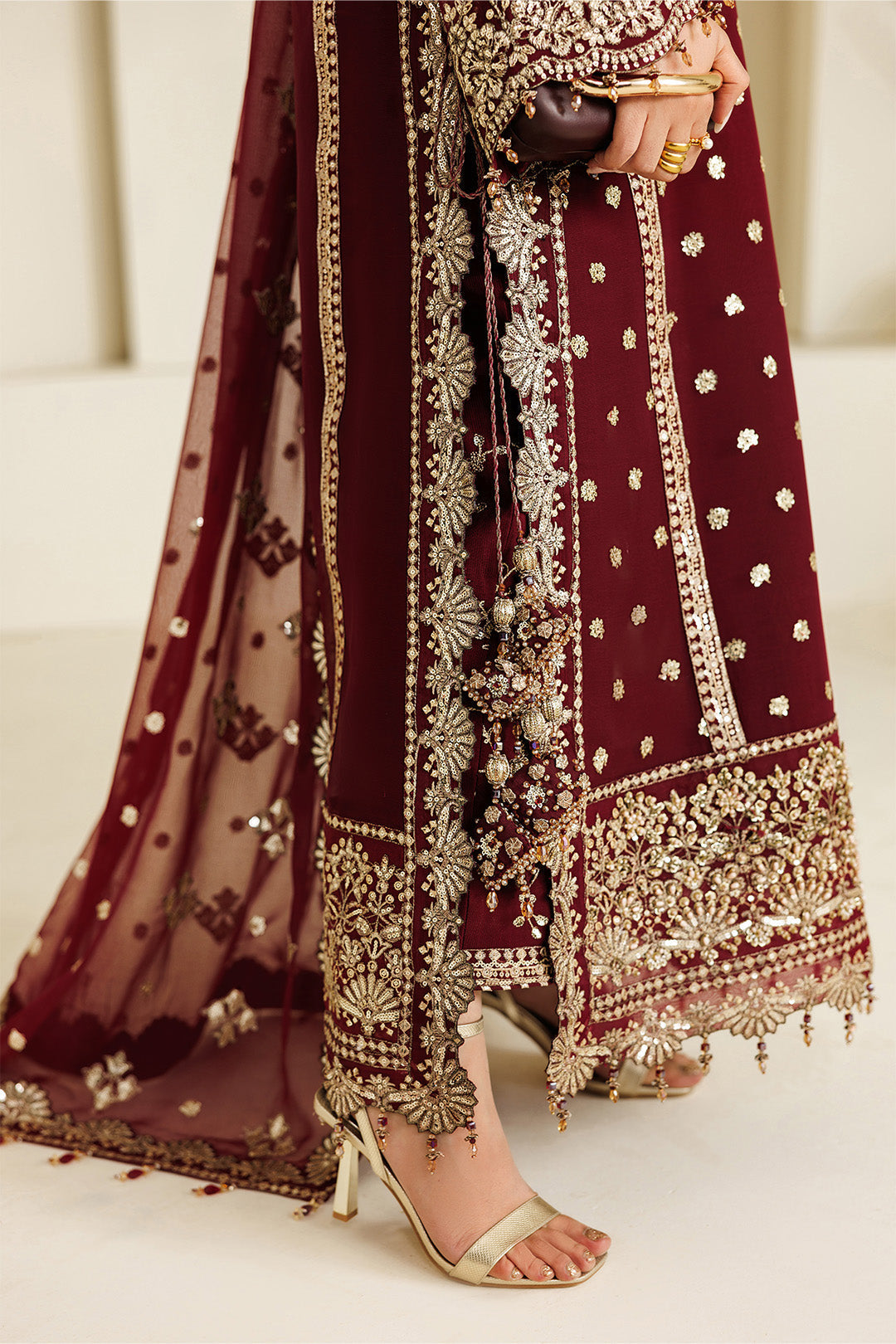 Maroon Sequence Embroidered Chiffon Festive Suit | RTW
