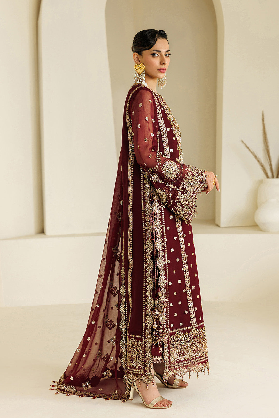 Maroon Sequence Embroidered Chiffon Festive Suit | RTW