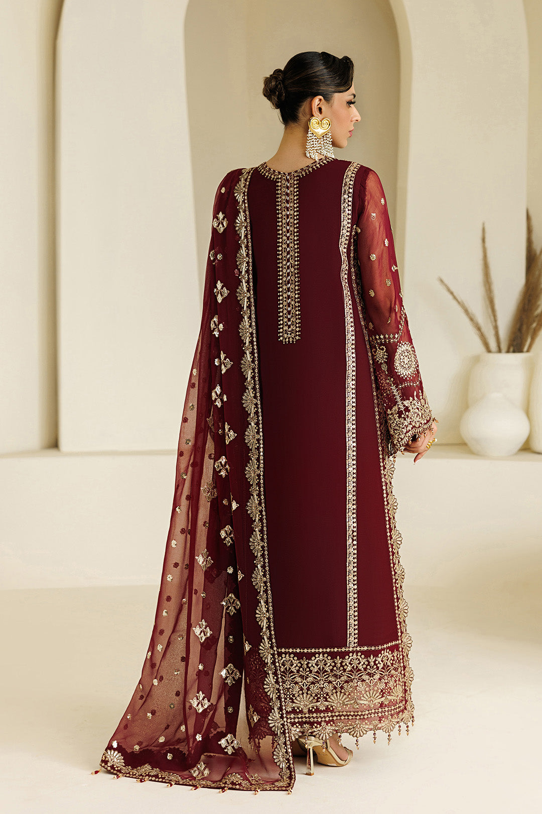 Maroon Sequence Embroidered Chiffon Festive Suit | RTW