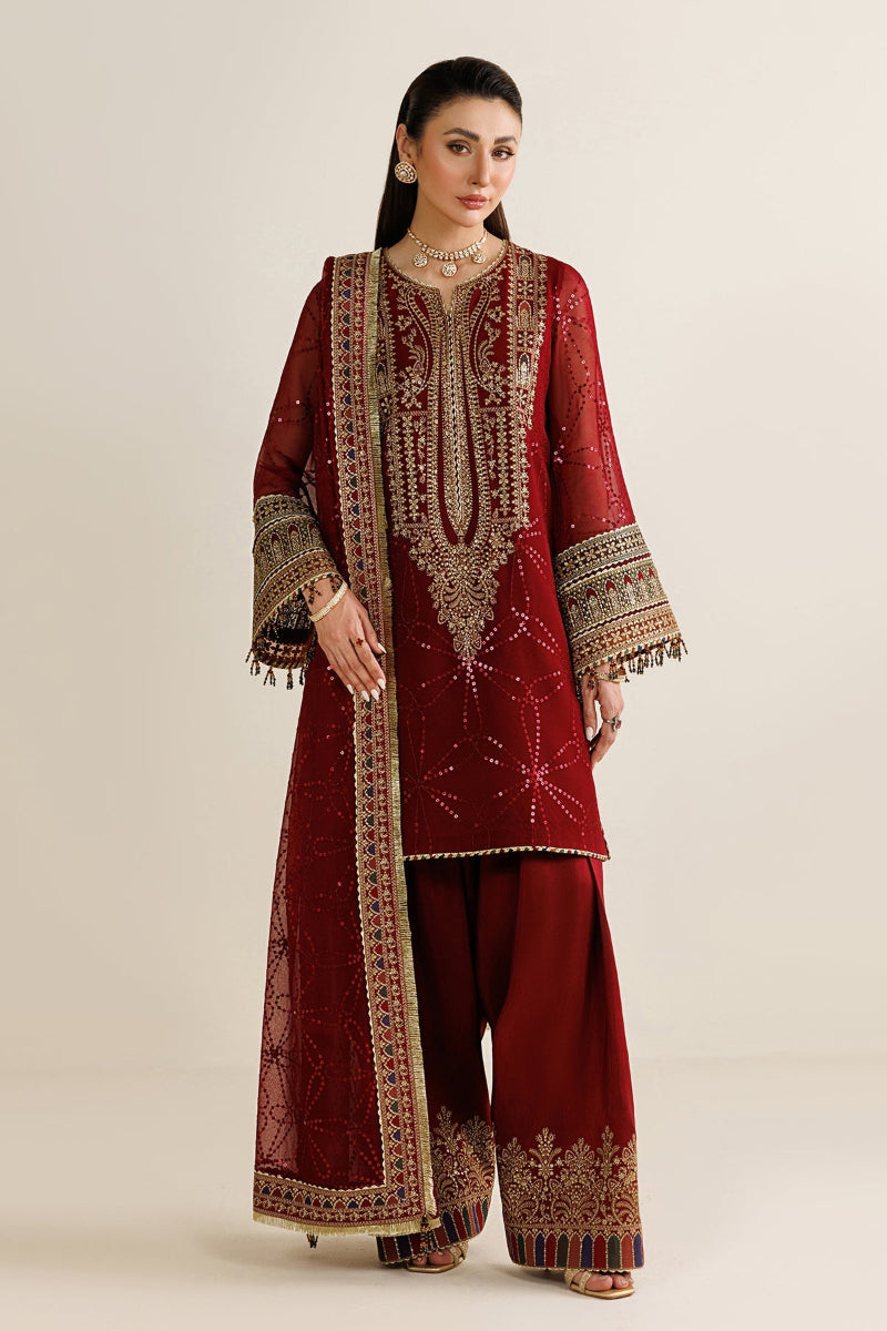 Red Sequined Chiffon Suit |Ready to Wear