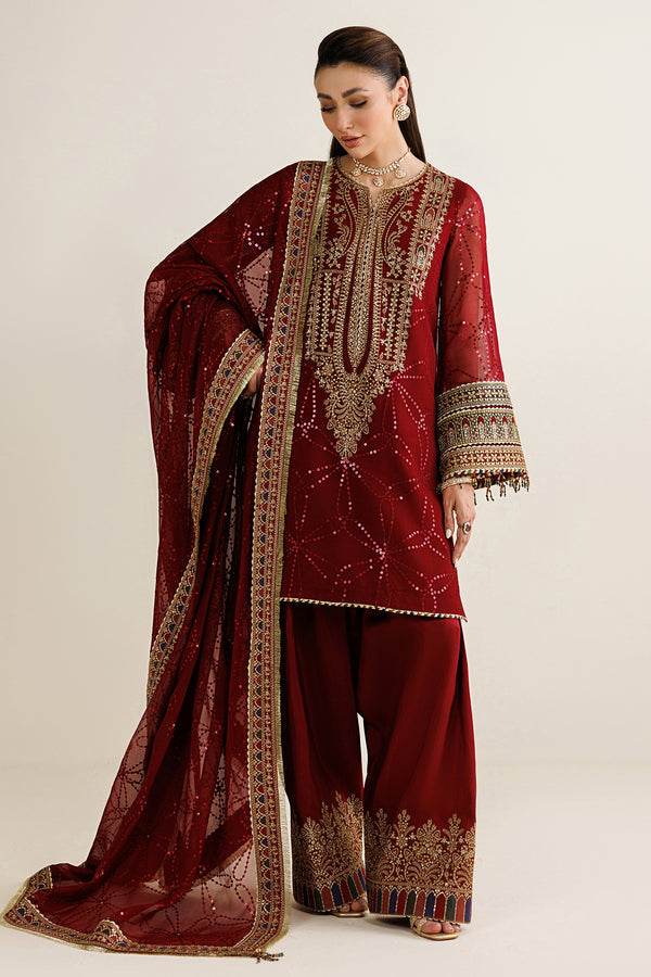 Red Sequined Chiffon Suit |Ready to Wear