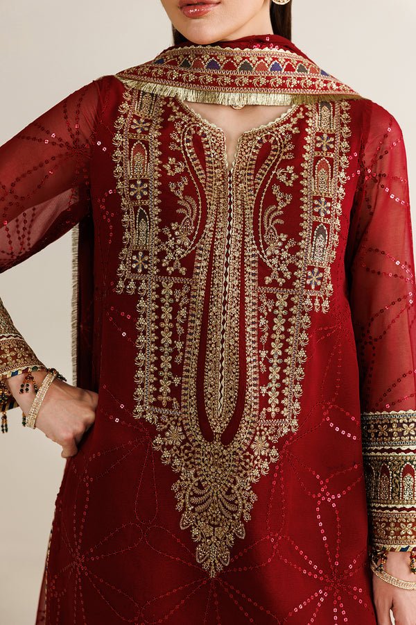 Red Sequined Chiffon Suit |Ready to Wear