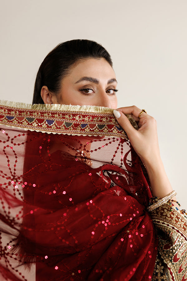 Red Sequined Chiffon Suit |Ready to Wear