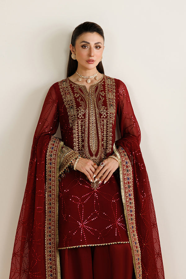 Red Sequined Chiffon Suit |Ready to Wear