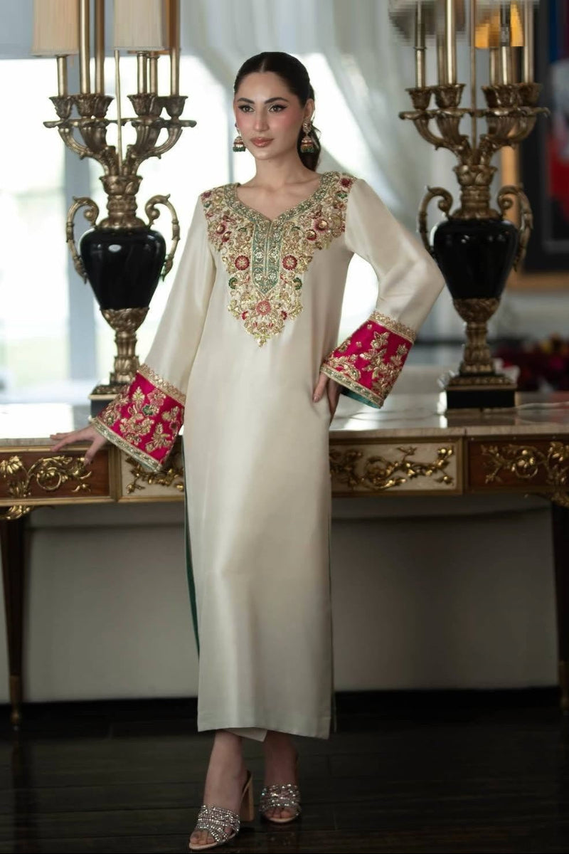 Off-White Raw Silk Suit with Addawork |Ready to Wear