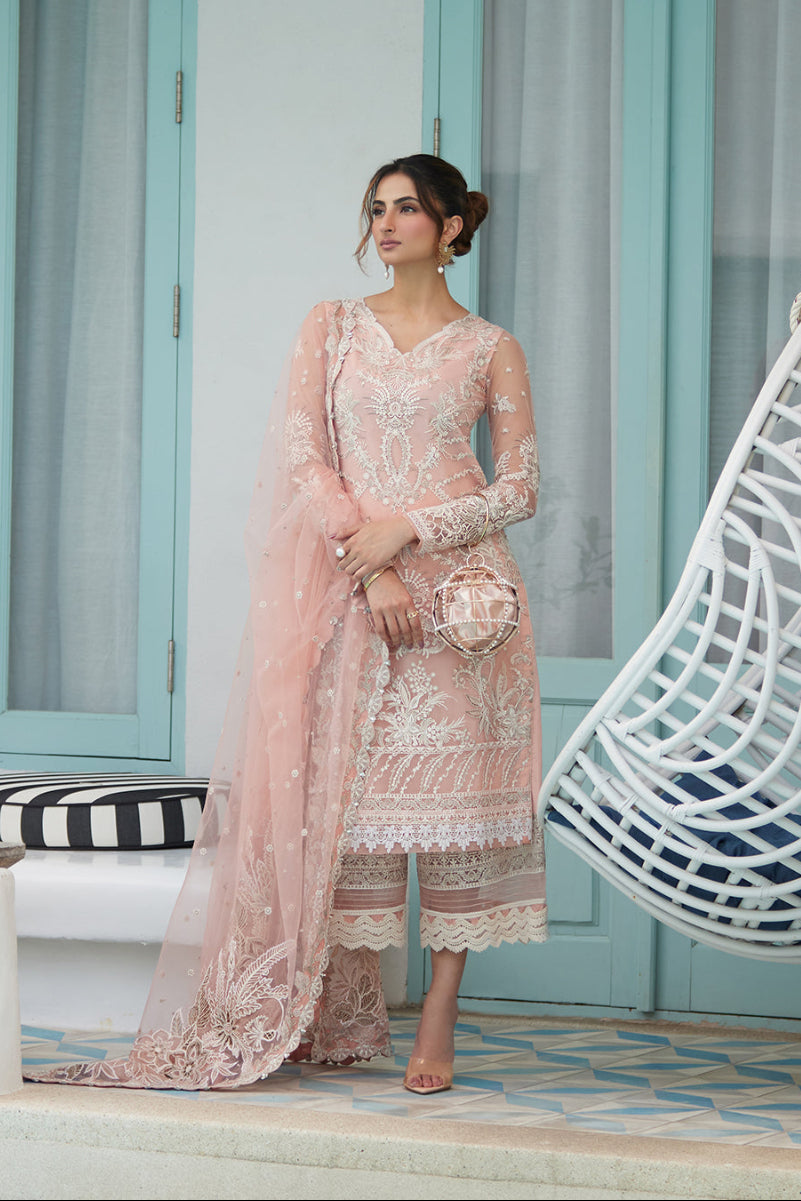 Pastel Pink Embroidered Net Luxury Suit |Ready to Wear
