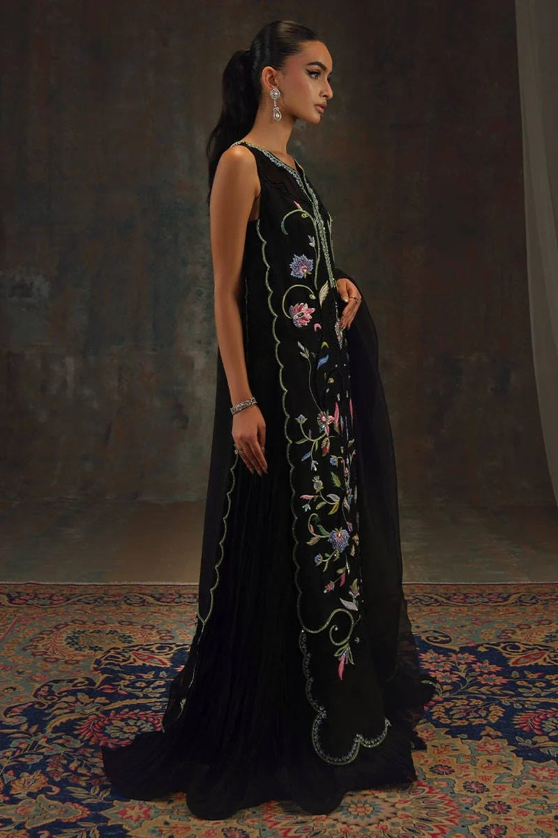 Black Indian Raw Silk Embroidered Suitf | Ready to Wear