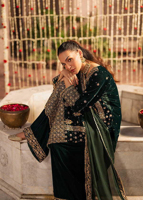 Emerald Elegance Zardozi Velvet Formal Suit | RTW
