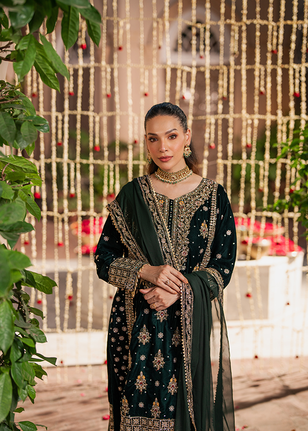 Emerald Elegance Zardozi Velvet Formal Suit | RTW