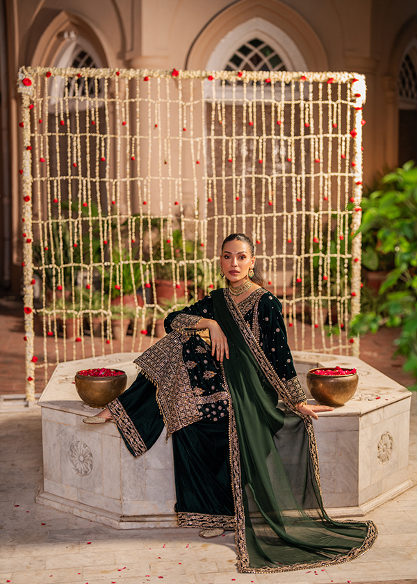 Emerald Elegance Zardozi Velvet Formal Suit | RTW