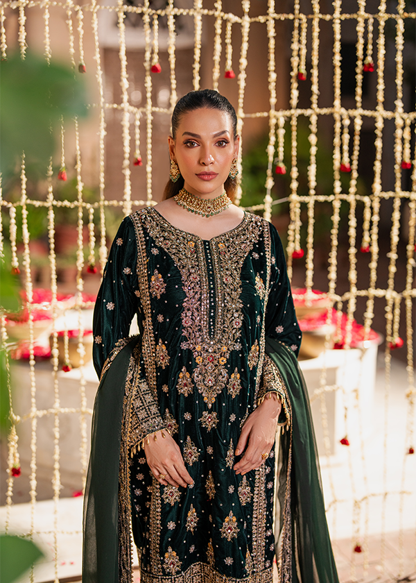 Emerald Elegance Zardozi Velvet Formal Suit | RTW