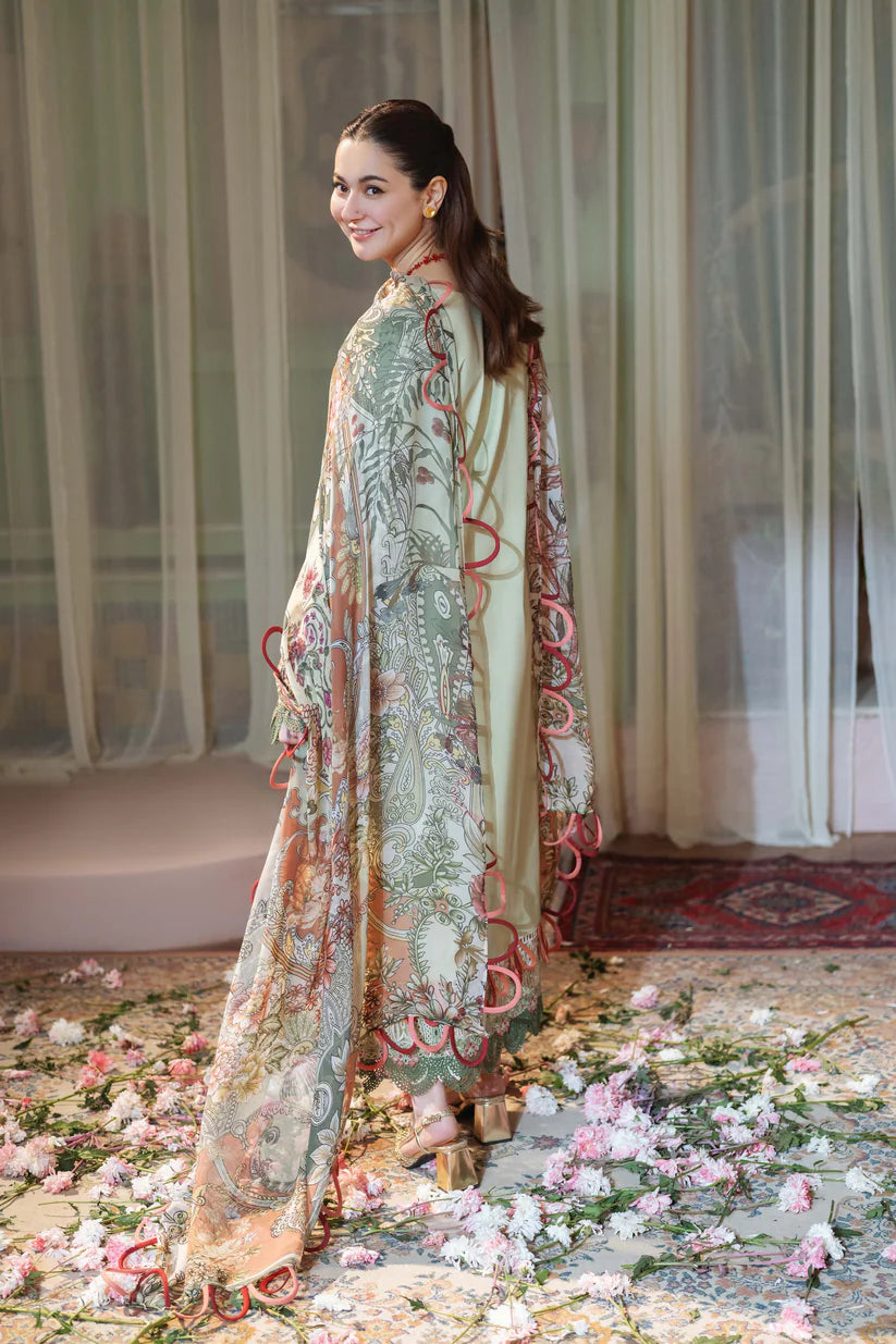 Pistachio & Coral Bloom - Luxury 3PC Lawn Suit | Ready To Wear