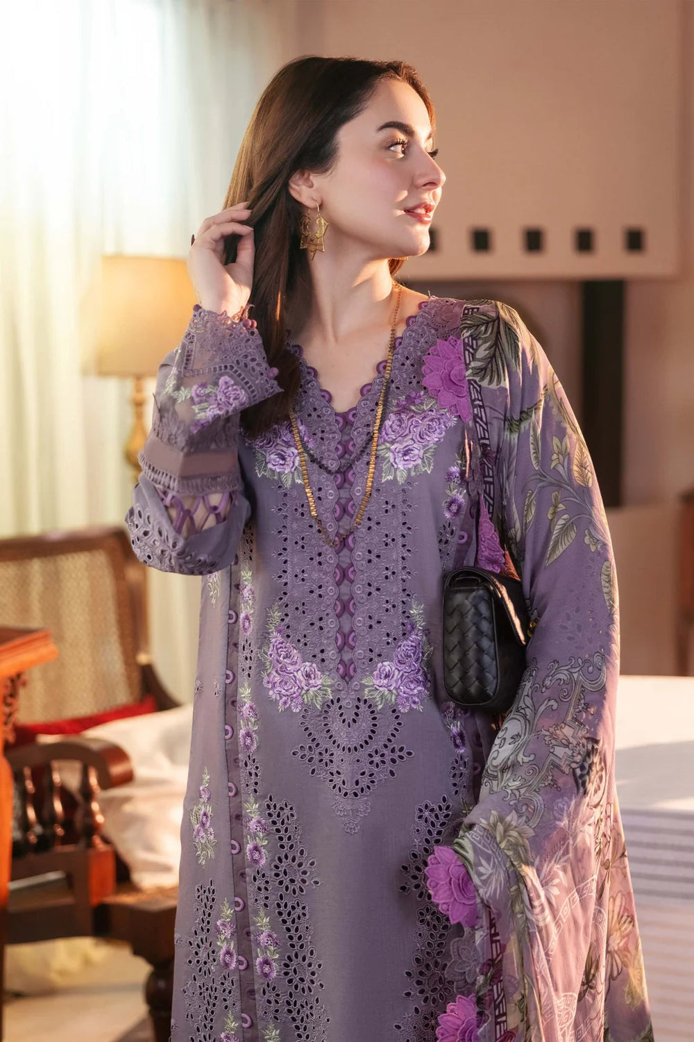 Luxury Mauve Purple Embroidered Cotton Suit with Silk Dupatta | RTW