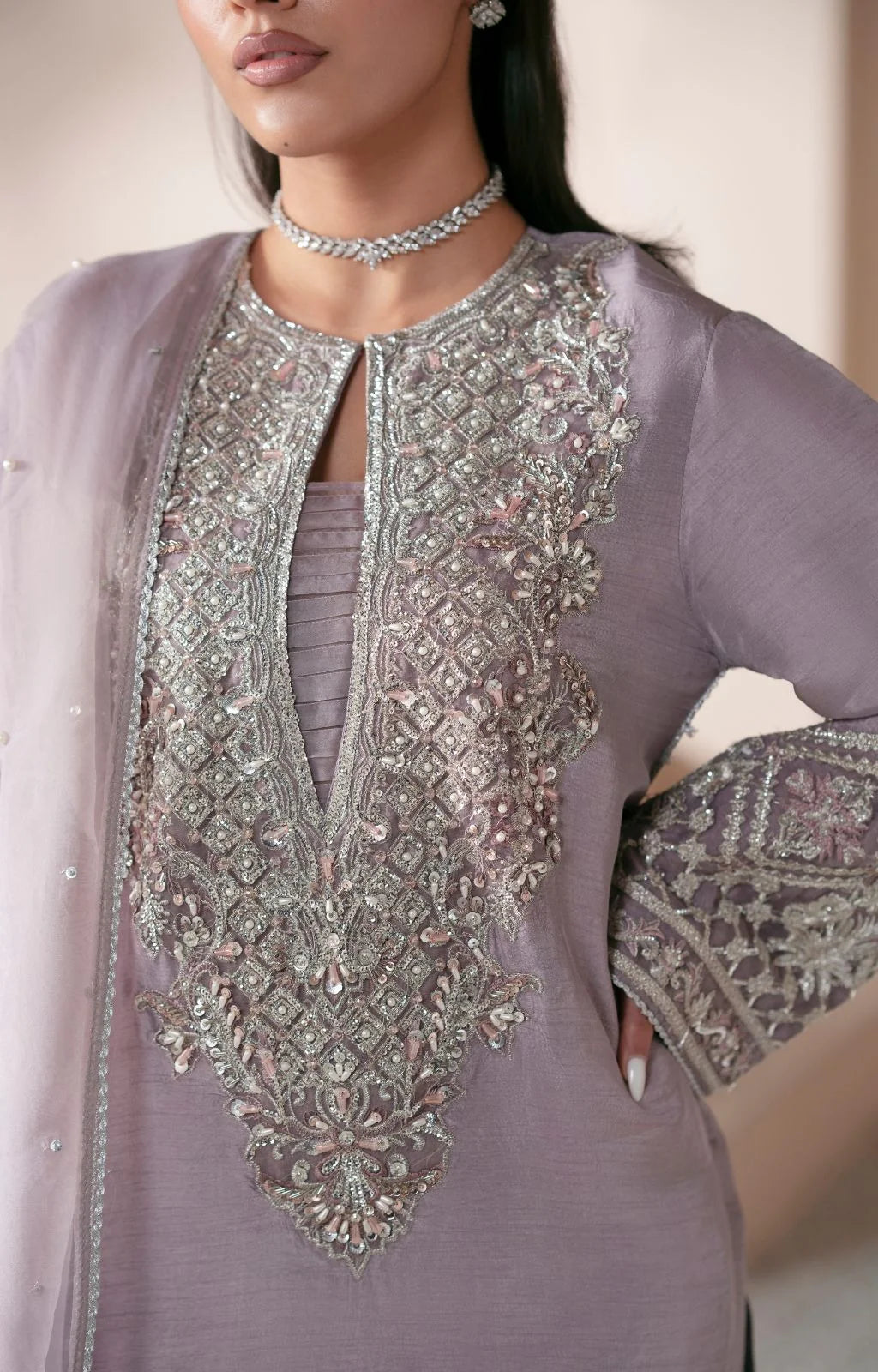 Smoked Lavender - Silk Suit With Organza Dupatta | Ready To Wear