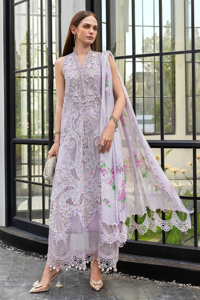 Luxury Lawn | Heavy Embroidered Lavender 3-Piece Stitched Suit | Spangle & Laser Work