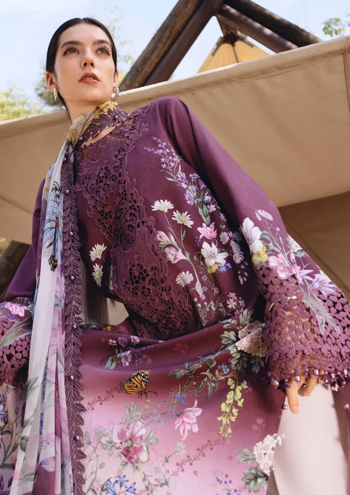 Grape & Lavender Gradient - Embroidered Chiffon Suit | Ready To Wear