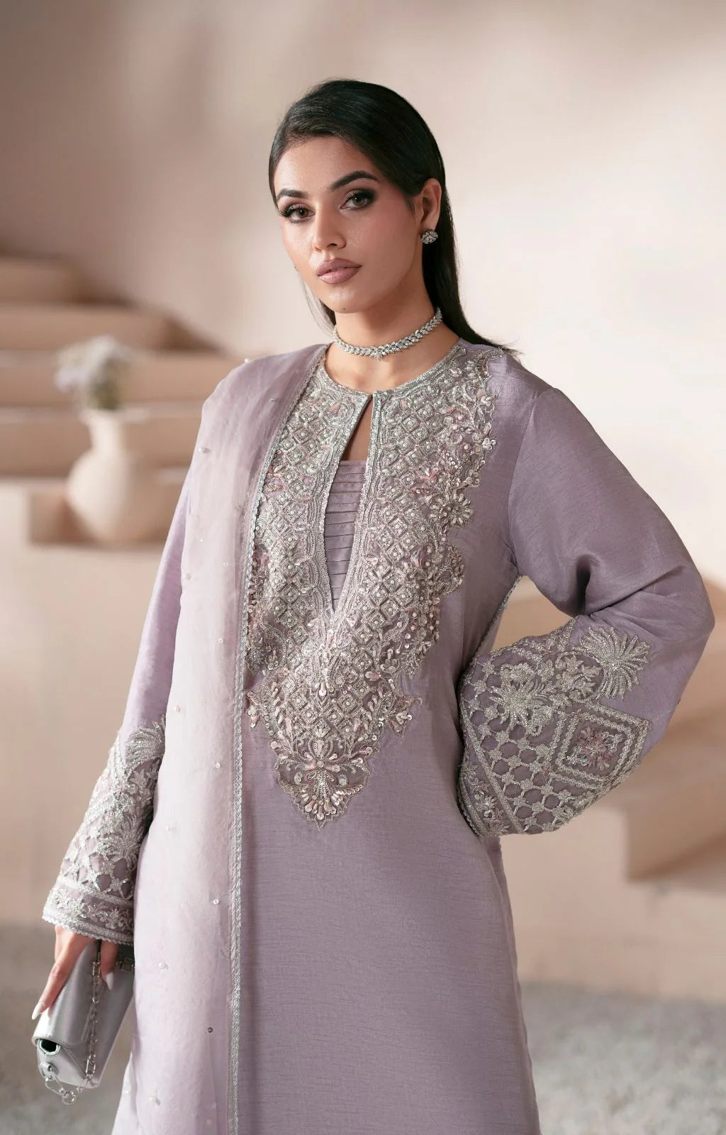 Smoked Lavender - Silk Suit With Organza Dupatta | Ready To Wear