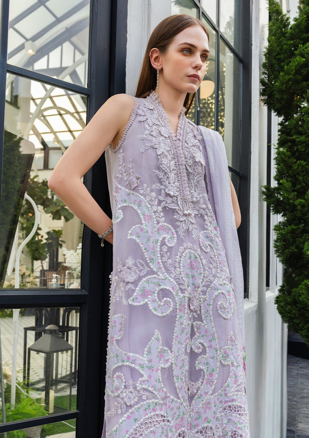 Luxury Lawn | Heavy Embroidered Lavender 3-Piece Stitched Suit | Spangle & Laser Work