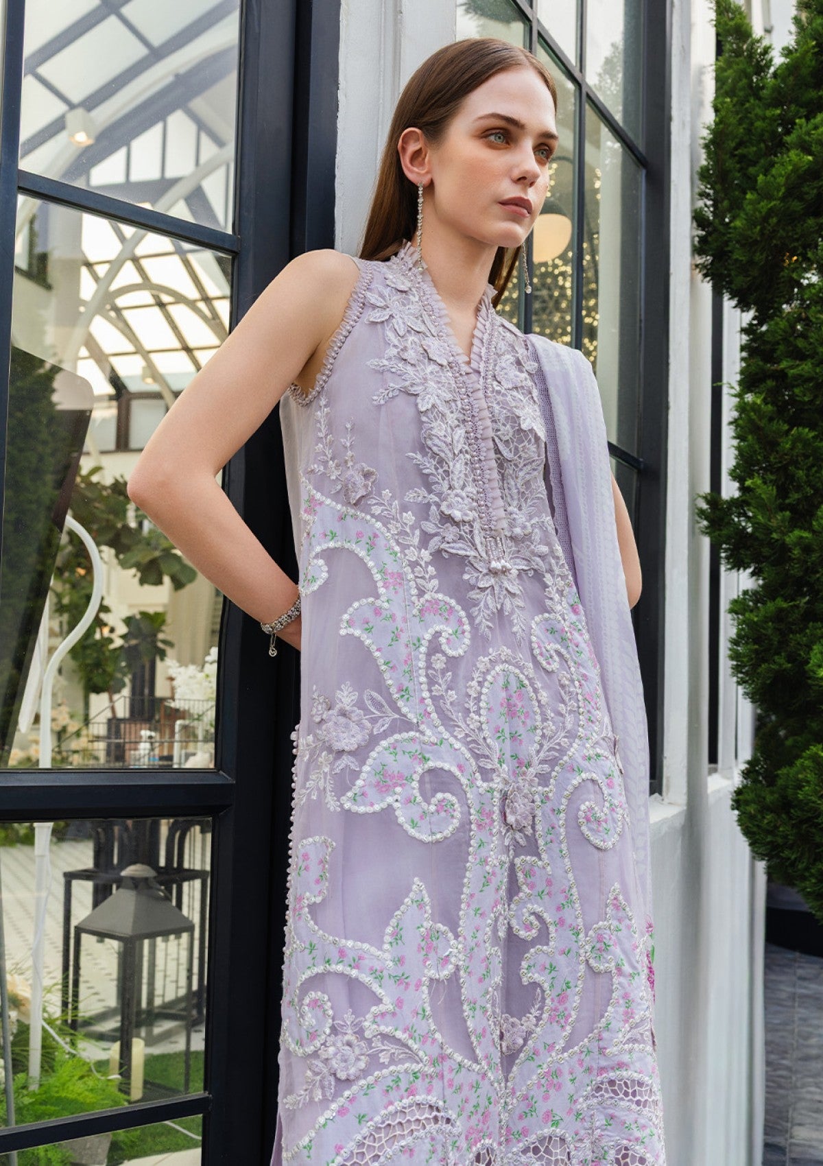 Luxury Lawn | Heavy Embroidered Lavender 3-Piece Stitched Suit | Spangle & Laser Work