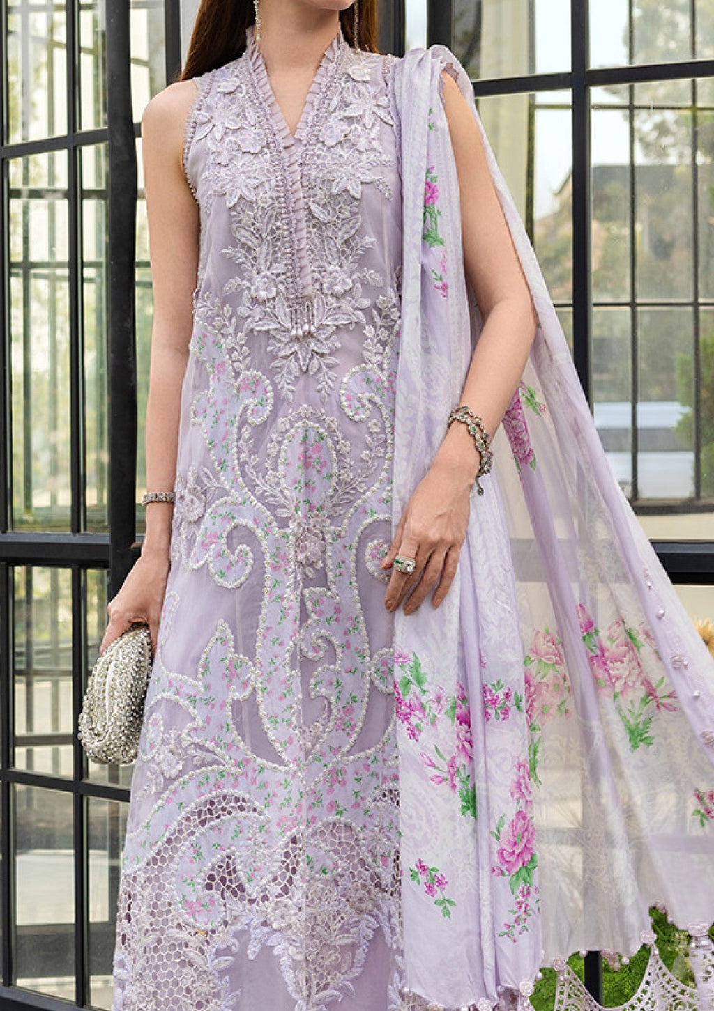 Luxury Lawn | Heavy Embroidered Lavender 3-Piece Stitched Suit | Spangle & Laser Work