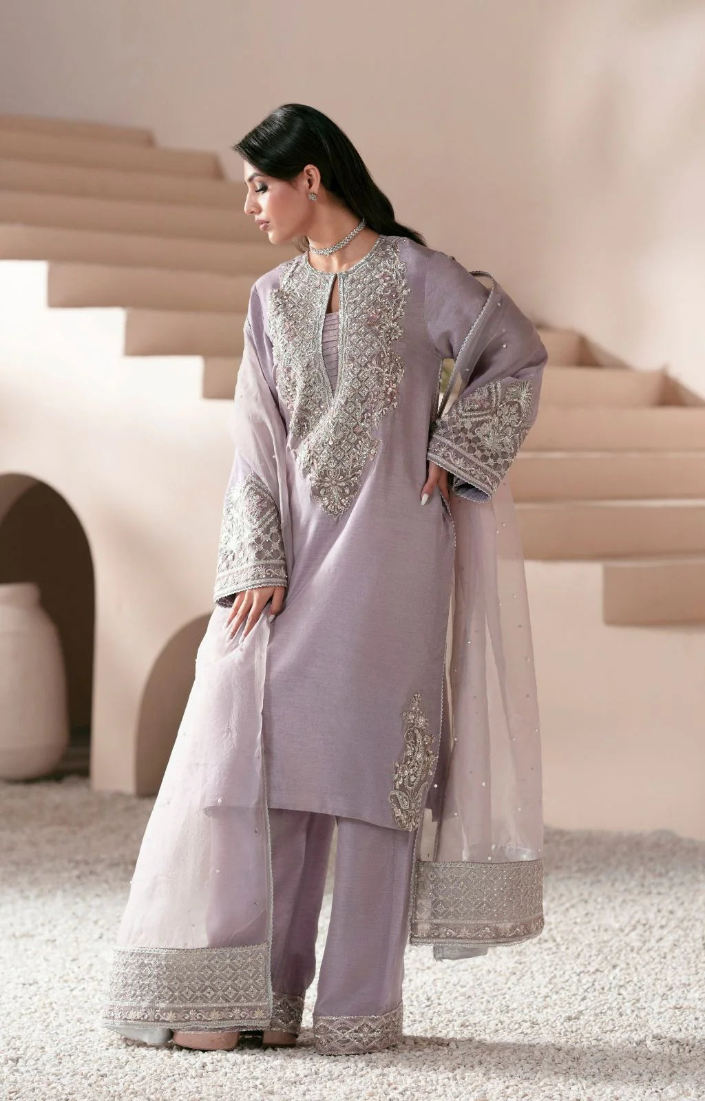 Smoked Lavender - Silk Suit With Organza Dupatta | Ready To Wear