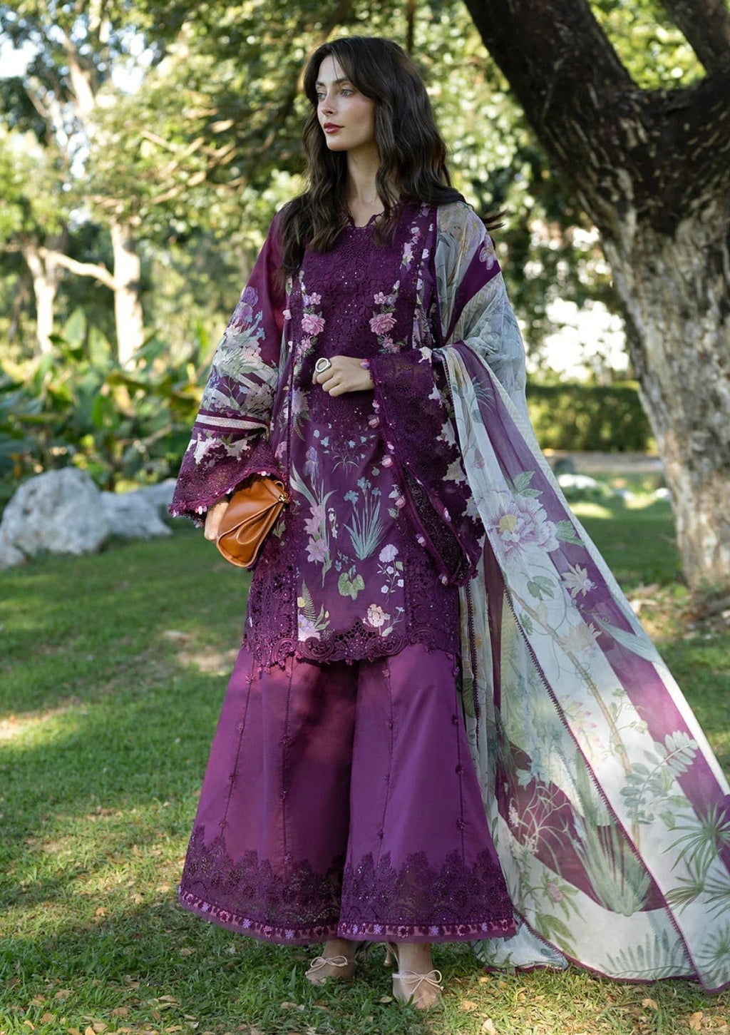 Plum Embroidered Printed Lawn Suit | Ready to Wear