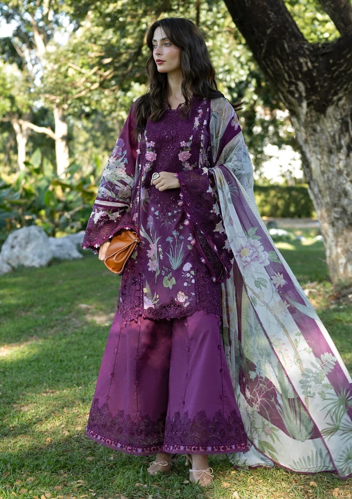 Plum Embroidered Printed Lawn Suit | Ready to Wear
