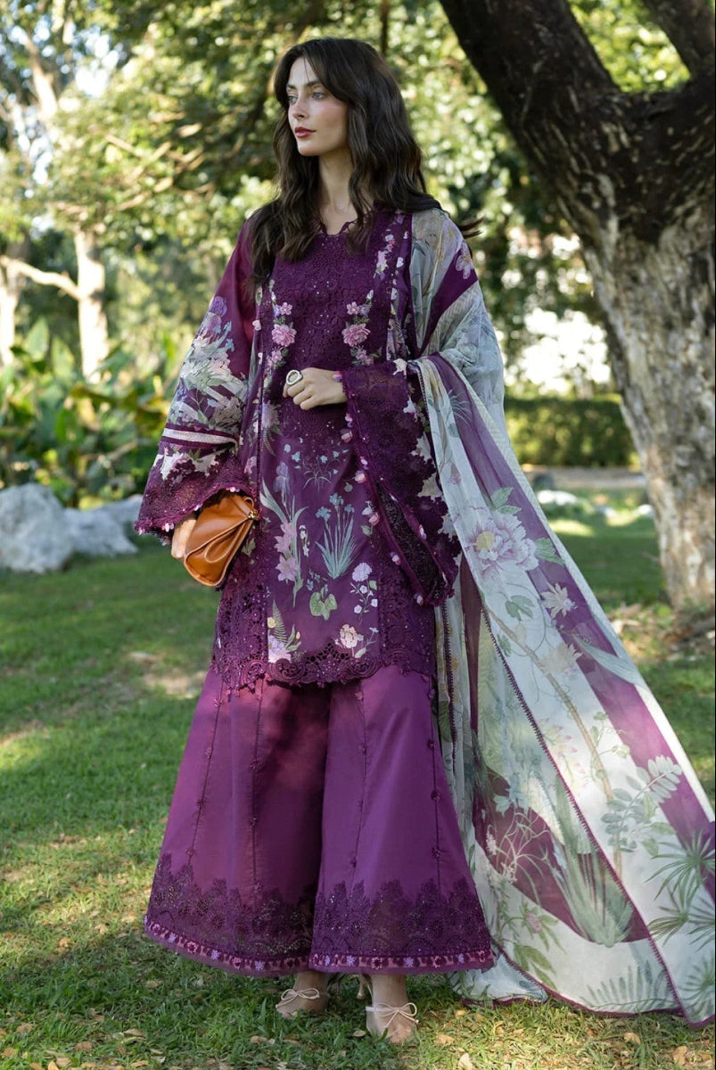 Plum Embroidered Printed Lawn Suit | Ready to Wear