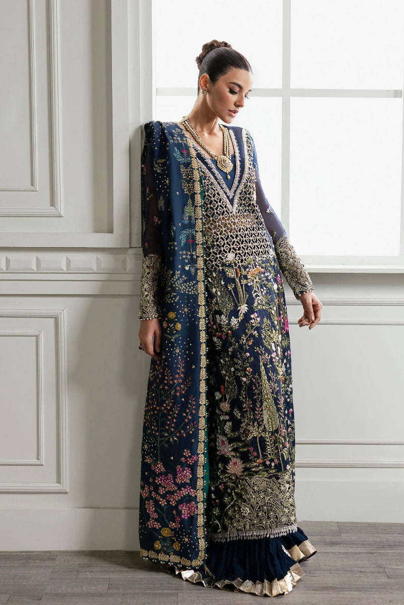 Royal Navy Organza Addawork Lehnga Festive Ensemble |RTW