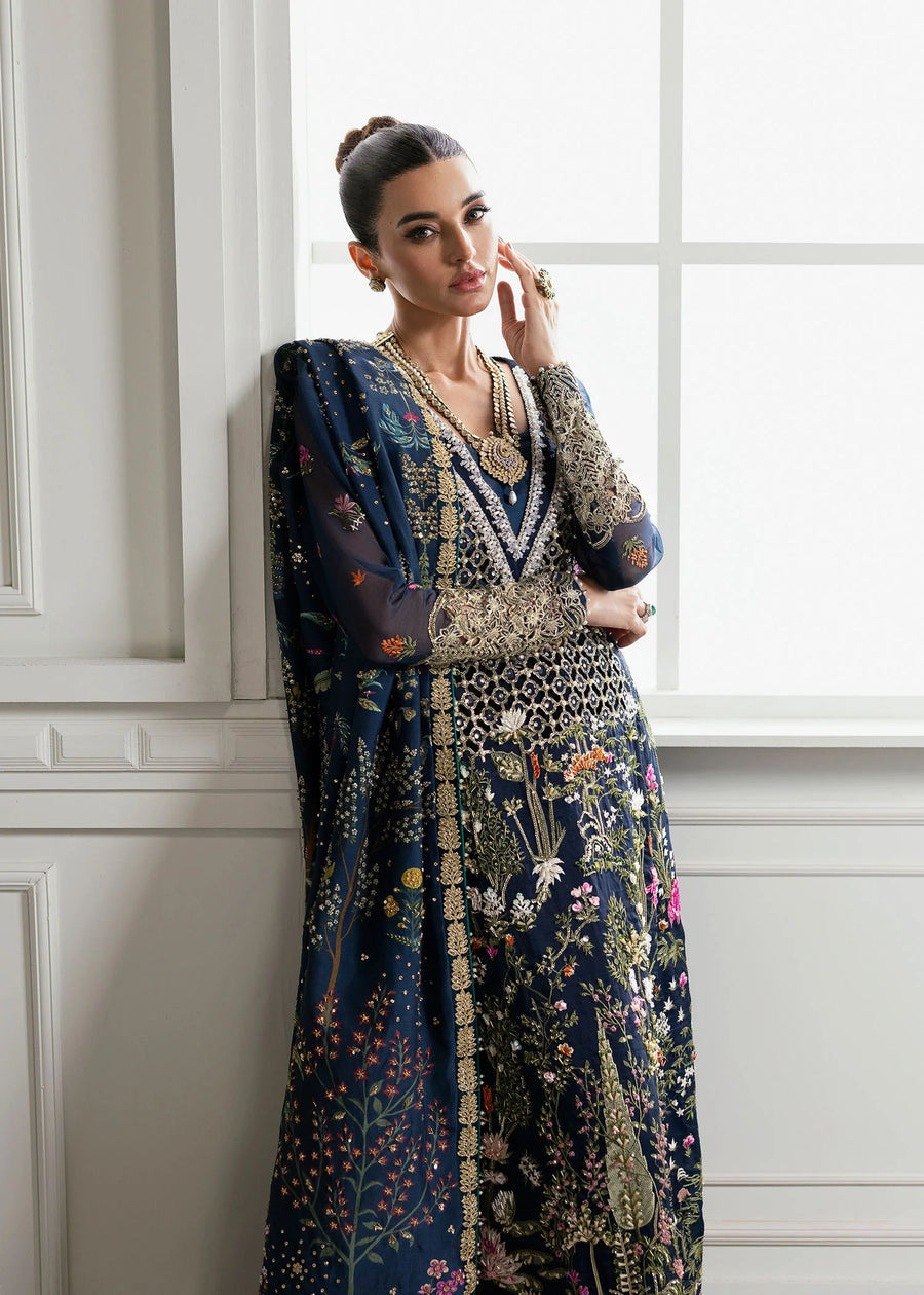 Royal Navy Organza Addawork Lehnga Festive Ensemble |RTW