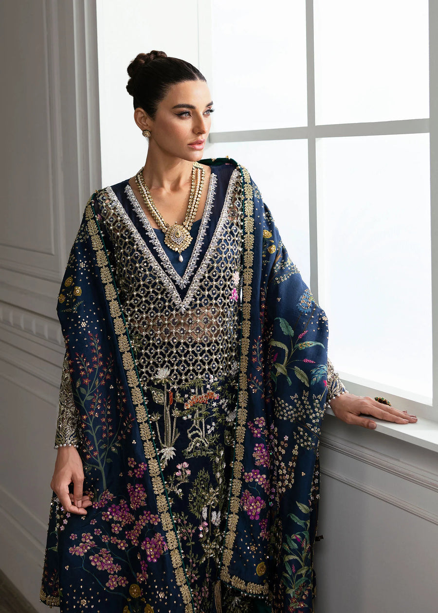 Royal Navy Organza Addawork Lehnga Festive Ensemble |RTW