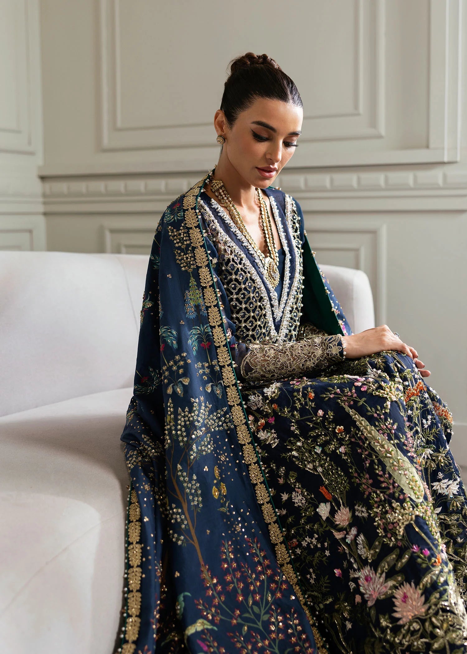 Royal Navy Organza Addawork Lehnga Festive Ensemble |RTW