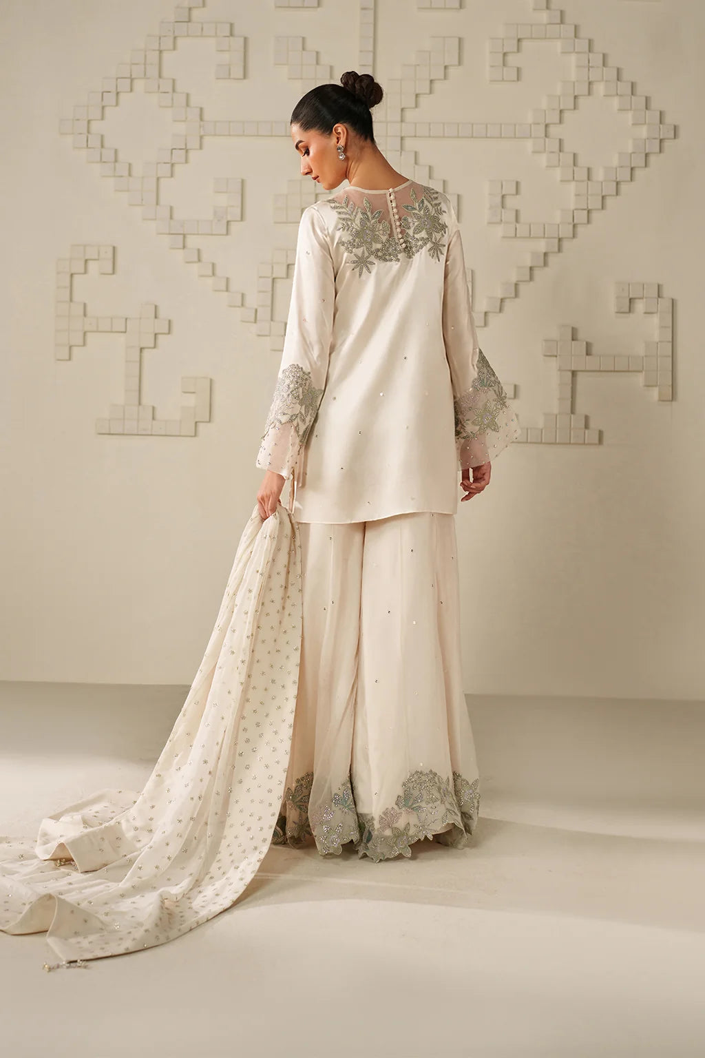 Ivory Bamber Chiffon Ready to Wear Embroidered Festive Suit