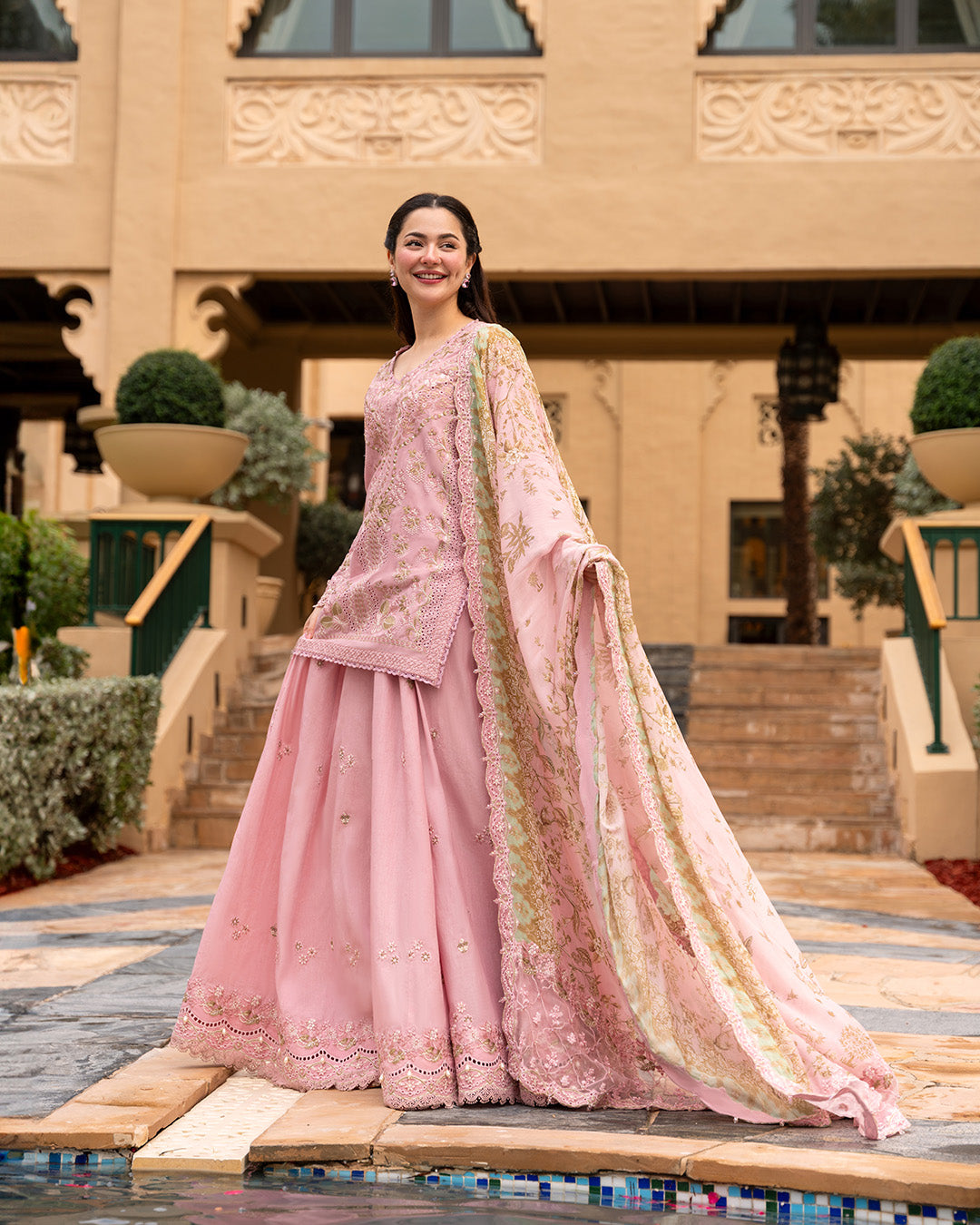 Pastel Tea Pink Embroidered Lawn Suit | Sharara Set | Ready-to-Wear