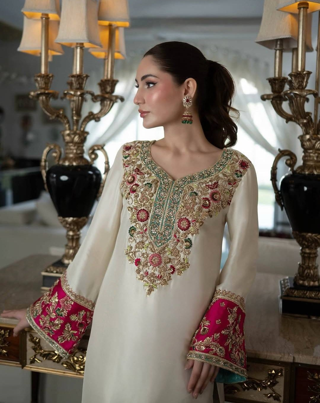 Off-White Raw Silk Suit with Addawork |Ready to Wear