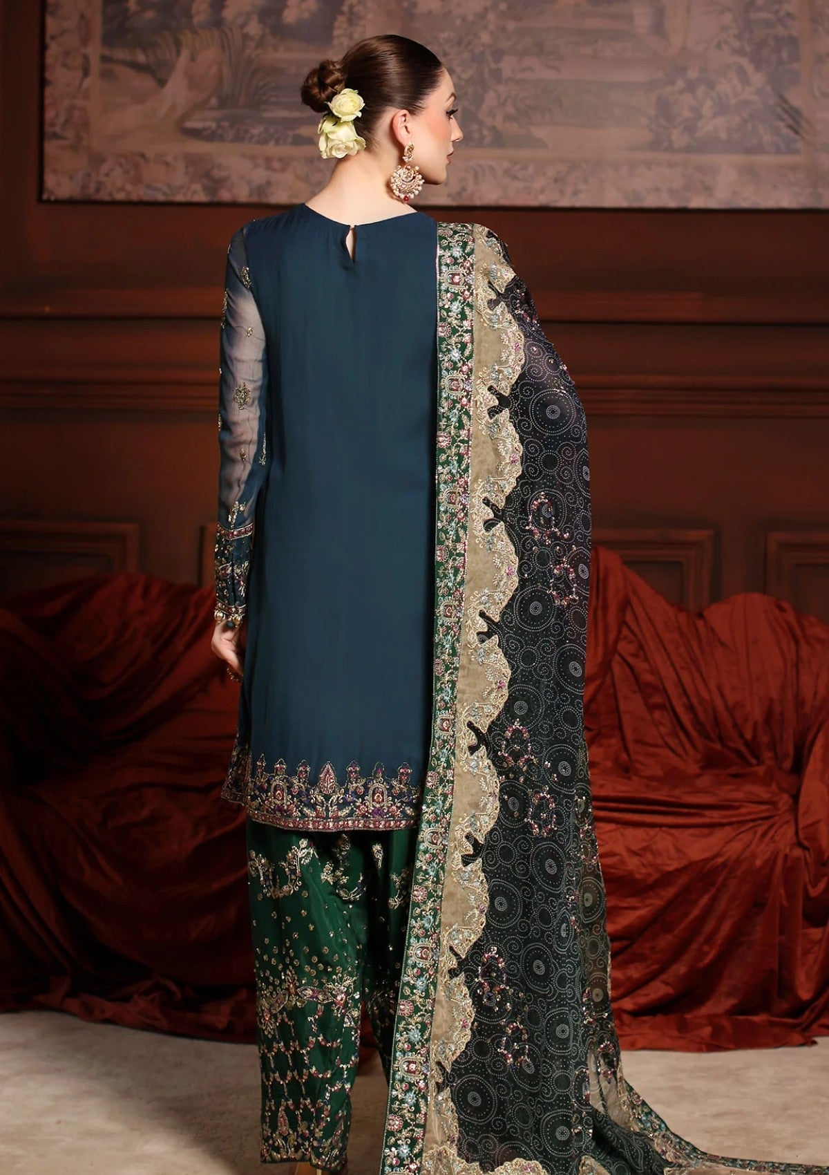 Luxury Embroidered Chiffon 3-Piece Formal Suit with Silk Dupatta | RTW